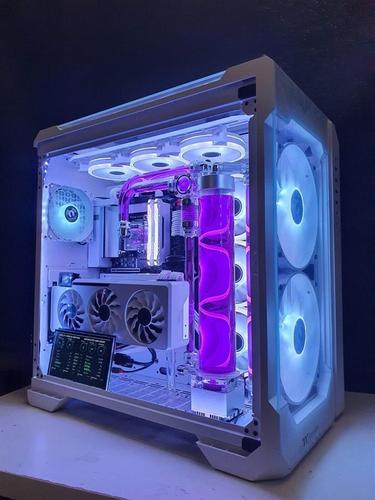 White Purple Intel I9 11900K RTX 3080 Custom watercooled Gam