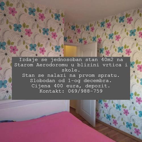 Izdaje se jednosoban stan 40m2 na Starom Aerodoromu