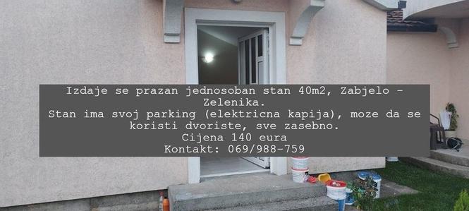 Izdaje se prazan jednosoban stan 40m2, Zabjelo - Zelenika