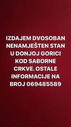 Izdajem dvosoban nenamješten stan