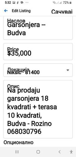 Garsonjera  -  rozino - Budva