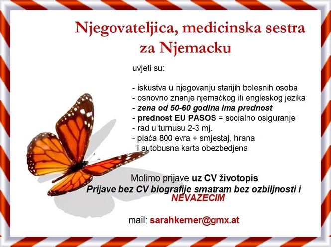 Njegovateljica 50 do 60 god. za Njemacku