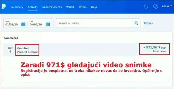 Zaradite 971$ online gledajući video snimke