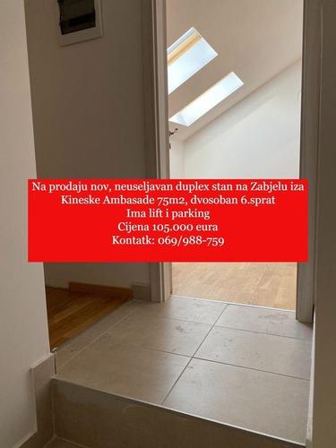 Na prodaju nov, neuseljavan duplex stan na Zabjelu iza Kines