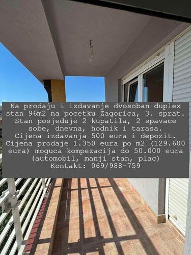 Na prodaju i izdavanje dvosoban duplex stan 96m2 na pocetku 